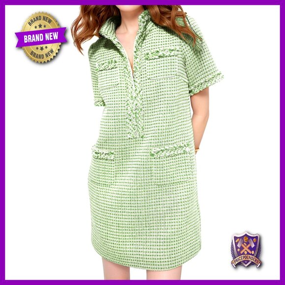 Tweed Shift Dress Short Sleeve Mini Elegant Formal Work Cocktail Party Wear